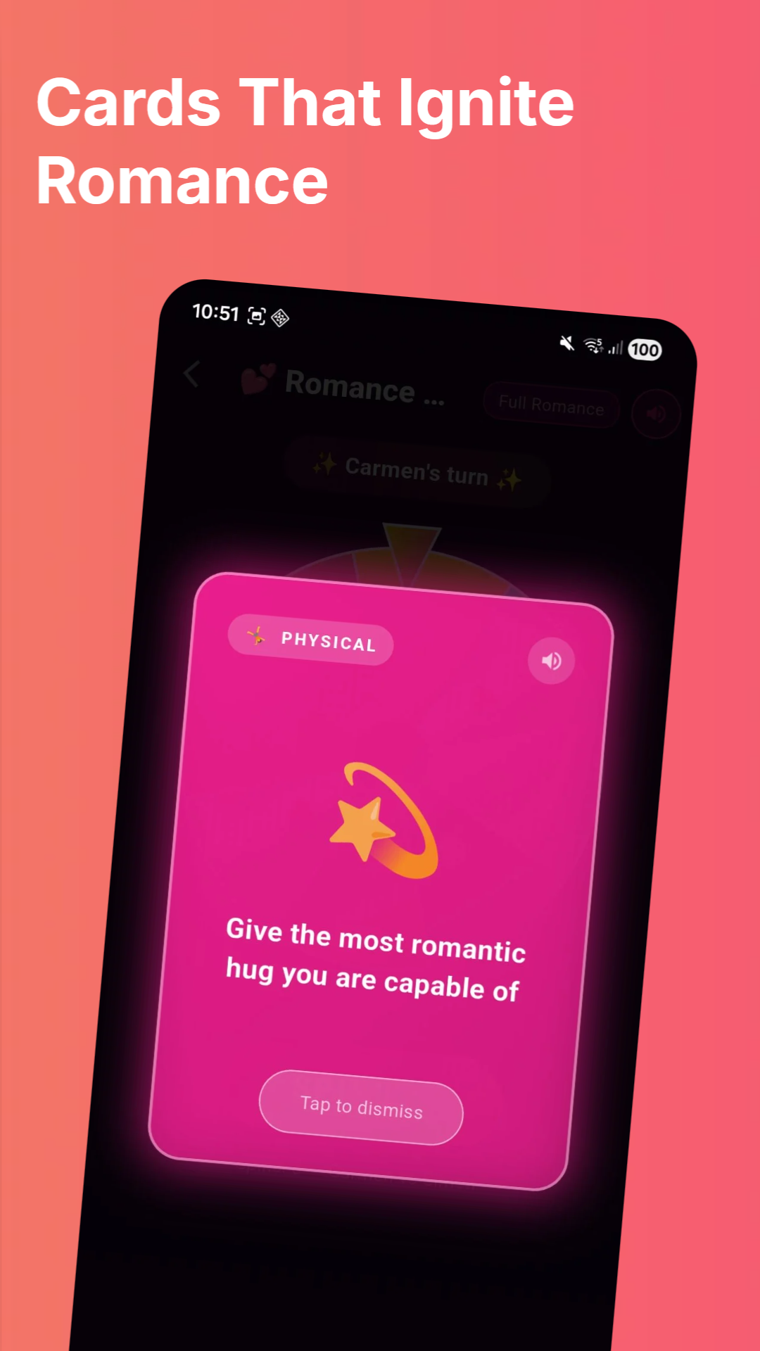 Hot pink physical card saying give the most romantic hug you are capable of
